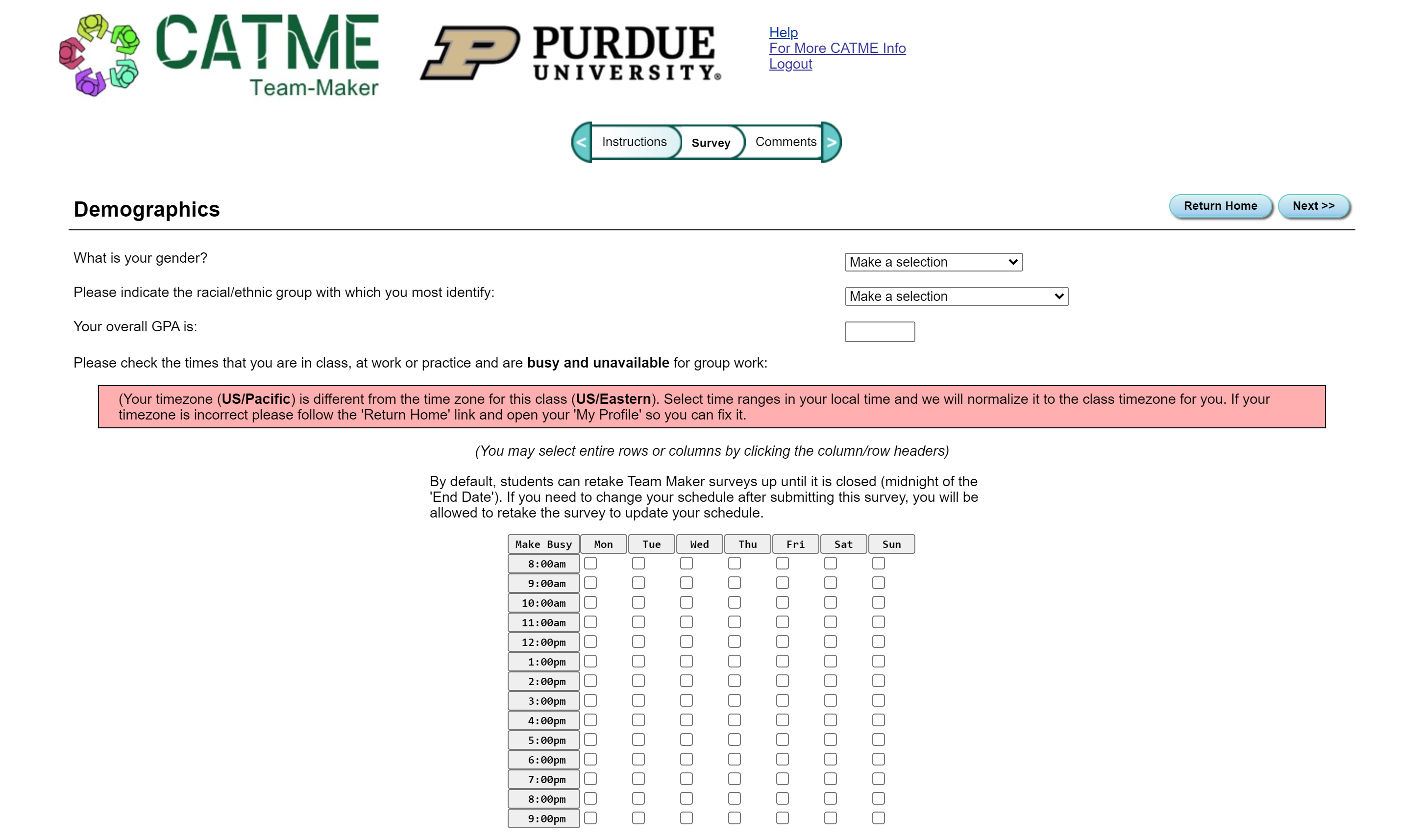 Demographics Page